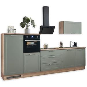84-291-DS Kitchen MARS kitchenette inbouwkeuken San Remo eiken Nb. / groen rietgroen ca. 320/200/60 cm