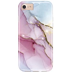 JIAXIUFEN Compatibel met iPhone SE 2022 hoesje, iPhone SE 2020 hoesje, goud glitter marmer desgin slank schokbestendig flexibel zacht siliconen hoesje telefoonhoesje voor iPhone 6 6s 7 8 paars blauw