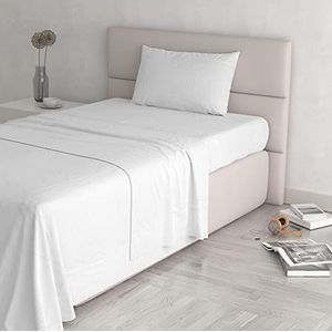 Italian Bed Linen Beddengoed Natural Colour, wit/wit, voor Frans bed