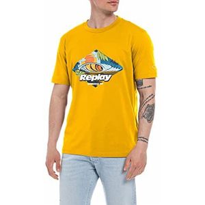 Replay Heren T-shirt korte mouwen met print, Ocra Yellow 545, XS