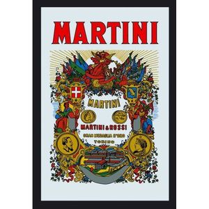 empireposter Martini - afmetingen (cm), ca. 20x30 - Bedrukte spiegel, NIEUW - beschrijving: - Bedrukte wandspiegel met zwart kunststof frame in houtlook -