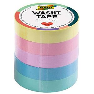 folia 26439 - Washi Tape, plakband van rijstpapier, pastel, set van 5, 10 m x 10 mm - ideaal voor het decoreren en decoreren