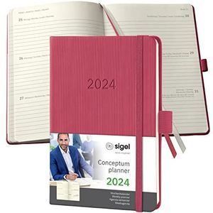 SIGEL C2471 weekkalender 2024, ca. A6, rood, hardcover, 176 pagina's, elastiek, penlus, archieftas, PEFC-gecertificeerd, conceptum