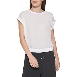 DKNY Dames Top met elastische onderkant en korte mouwen Blouse, Ivoor, XS