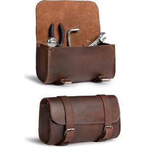 Hide & Drink, Dikke lederen motorfiets stuurtas, 2 riemen, gereedschaporganizer, motortas, premium zadeltas voor fiets pendelaars, handgemaakt, Bourbon Bruin, One Size, Klassiek