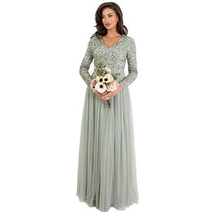 Maya Deluxe Dames Dames Jurk Mouw Voor Bruiloft Gast V-hals Hoge Rijk Taille Maxi Lange Lengte Avond Bruidsmeisje Prom, Groene Lelie, 36