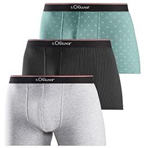 s.Oliver Boxershorts voor heren, verpakking van 3 stuks, grijs + zwart gestreept + turquoise patroon, S