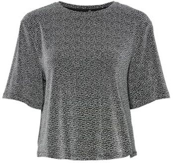 Pieces - Pcjina Ss Oversize Tee Jrs - T-shirt - Zwart/Silver Lurex