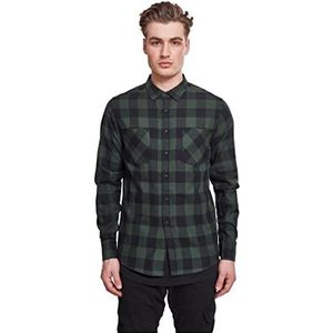 URBAN CLASSICS Heren flanellen overhemd met lange mouwen casual lang overhemd met knopen voor heren, normale pasvorm, flanel katoen, verkrijgbaar in verschillende kleuren, maten: XS - 5XL, zwart/bos,