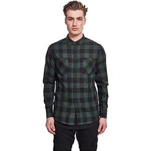 Urban Classics Herenhemd geruit flanellen shirt, lange mouwen, bovendeel voor mannen met borstzakken, verkrijgbaar in vele kleurvarianten, maten XS - 5XL, Blk/Forest, 5XL