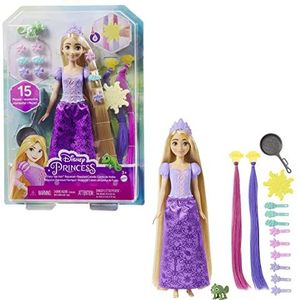 Mattel Disney Prinses Speelgoed, Rapunzel, pop met van kleur veranderende haarextensions en accessoires voor haarstyling, geïnspireerd op de Disney film HLW18
