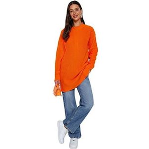 Trendyol Dames opengewerkte lange mouwen regular hijab sweater, oranje, S