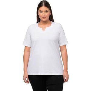 Ulla Popken dames, A-lijn, tuniek halslijn, halflange mouwen T-shirt, White Out., 58-60