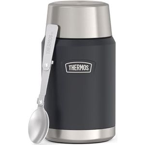 Thermos ICON Food Jar 0,71 l, donkergrijs/grafiet mat, voedselcontainer 710 ml, dubbelwandig 18/8 roestvrij staal, houdt warm en koud, met inklapbare lepel, antislip bodem, absoluut dicht