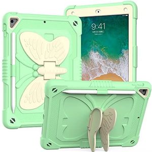 iPad 6e/5e generatie case 2017/2018, iPad Air 2 hoesje met vlinder standaard en potloodhouder beschermhoes voor iPad Pro 9.7, beige groen