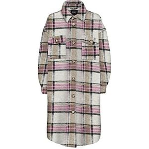 ONLY Dames ONLANDREA X-Long Shacket CC OTW Jas, Woodsmoke/Checks: Heather Rose + Zwart, L