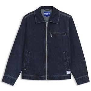 Jack van blauw denim met ritssluiting en borstzak