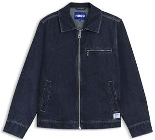 Jack van blauw denim met ritssluiting en borstzak