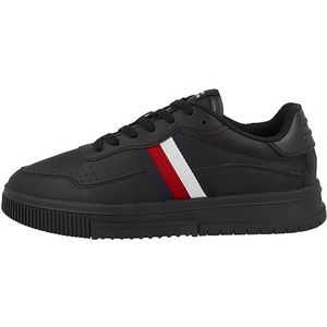 Tommy Hilfiger Heren Supercup lederen strepen Fm0fm04824 Cupsole Sneaker, Zwart, 40 EU