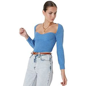 Trendyol Dames Regular Basic Sweetheart Knitwear Trui, Blauw, S