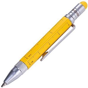 TROIKA Multitasking-balpen (klein), liniaal in centimeter/inch, sleuf-/kruisschroevendraaier, stylus (geel), zwarte vulling, incl. 2 vullingen, aluminium/messing/staal, mat, geel