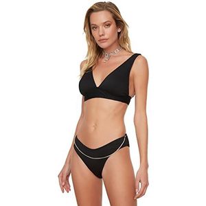 Trendyol Dames gestructureerde tailleketting gedetailleerde bikini bottoms, zwart, 34