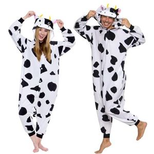Funziez! Onesie voor volwassenen, Halloween-kostuum, dieren- en zeedieren - pluche eendelig cosplay-pak voor volwassenen, mannen en vrouwen, Koe, XL