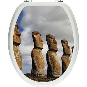 Pixxprint Moai beelden op de paaseieren als toiletdeksel stickers, WC, WC-deksel - afmetingen: 32x40 cm, glanzend materiaal toiletdekselstickers, vinyl, kleurrijk, 40 x 32 x 0,02 cm