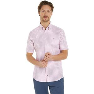 Tommy Hilfiger Heren Cl Str Business Chk Shirt Rf S/S Overhemden, Roze, 42W, Optisch wit/roze kristal/multi, 42