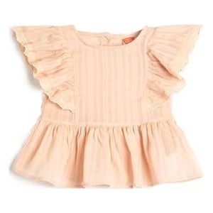 Koton Girls's Short Sleeve Crew Neck Textured Pleated Guipure katoenen blouse, roze (270), 2-3 Jaar