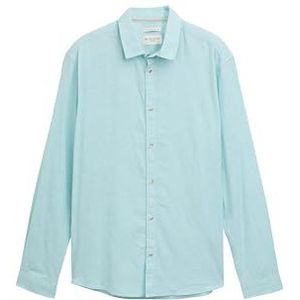 TOM TAILOR Regular fit overhemd voor heren met linnen aandeel, 37198 - Pastel Turquoise Chambray, XXL