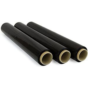 OFITURIA Folie voor het verpakken van 50 cm breed en rekbaar tot 300 meter lengte, elastische folierol voor industriële verpakkingen (zwart, 3)