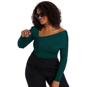 Trendyol FeMan Regular fit Basic asymmetrische kraag breigoed grote maten trui, smaragd, XL, Emerald, XL
