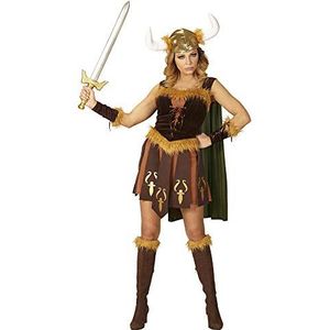 Widmann - Kostuum Viking, jurk met cape, armwarmers en helm, Vikingin, themafeest, carnaval