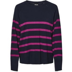 PIECES Dames Pcsia Ls Knit Noos Bc Pullover, Sky Captain/Stripes: festival Fuchsia, XS