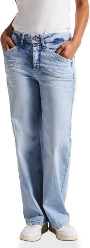 Street One Dames Jeans met gebleekte Wide Legs in Blauw, in size: 32