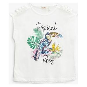 KOTON Geborduurd T-shirt met pailletten papegaai met details venster zonder mouwen, wit gebroken (001), 4-5 jaar Girl's, Wit gebroken (001)