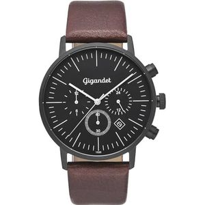 Gigandet Heren analoog Japans kwartsuurwerk horloge met lederen armband 5VNAG22NE/004, zwart