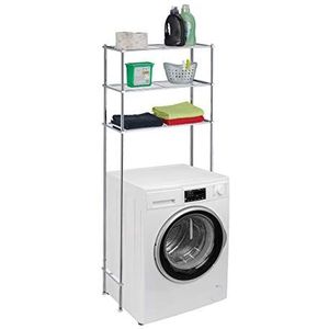 Relaxdays wasmachine kast metaal, 3 etages, wasmachinekast, droger, toilet, badkamerrek HBD 162,5 x 67 x 30 cm, zilver