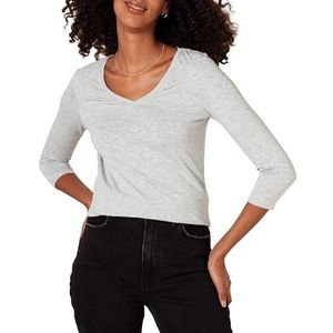 Amazon Essentials Women's T-shirt met driekwartmouwen en V-hals in klassieke pasvorm (verkrijgbaar in grote maten), Lichtgrijs, XXL
