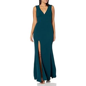 Dress the Population womens Sandra Plunging Thick Strap Solid Gown With Slit Dress, Pine, Small US