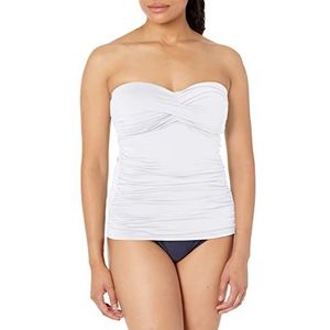 Anne Cole Women's Solid Twist Front Shirred Bandeau Tankini Swim Top, White, Medium