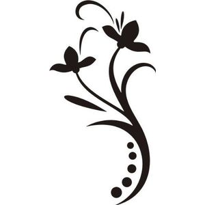 Indigos Muurtattoo/Muursticker - F23 abstract design Tribal/mooi gebogen plant met twee bloemen en stippen
