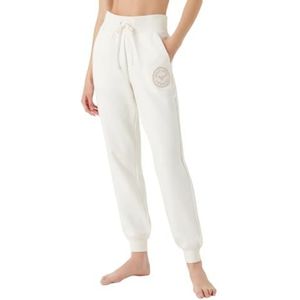 Emporio Armani Damesbroek met manchetten, fuzzy fleece sweatpants, Pale Cream, M