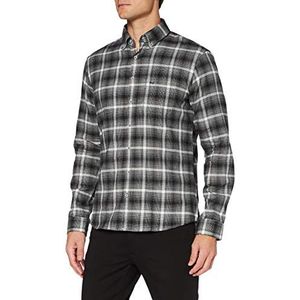 BRAX Herenstijl Daniel Check geruit herenoverhemd in fijne flanellen kwaliteit overhemd met button-down kraag, zwart, M
