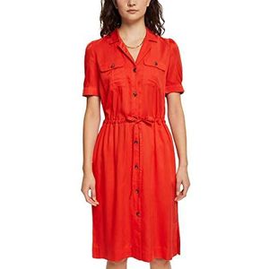 ESPRIT Jurk met trekkoord, Tencel™, oranje-rood., 36