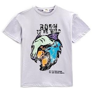 Koton Boys's Tiger Bedrukt Korte Mouw Crew Neck T-shirt, Paars (353), 4-5 Jaar