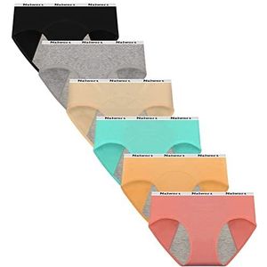 Nalwort 6 stuks menstruatieondergoed, menstruatieondergoed, lekvrij, biologisch katoen, beschermende slips, Veelkleurig-5, 12-14 Years
