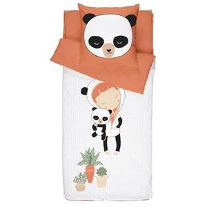 Caradou Miss Panda Kinderbeddengoedset, 3-delig, zonder dekbed, 90 x 190 cm, katoen, oranje