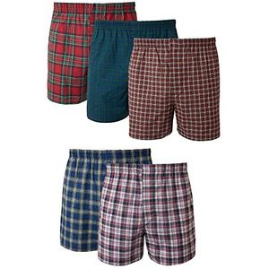 Hanes Boxershorts voor heren met Schotse ruit, met vrijliggende tailleband., Gesorteerd, 5 stuks., XL